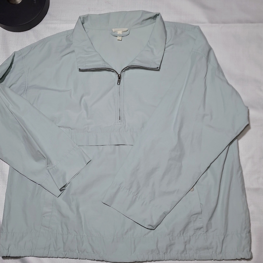 Eileen Fisher Jacket Womens XL Green Stud Collar 1/2 Zip Windbreaker Jacket